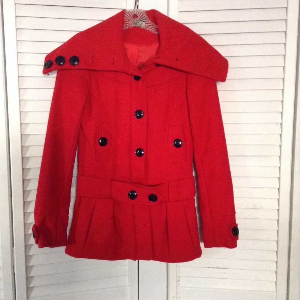 H&M divided red wool blend coat
